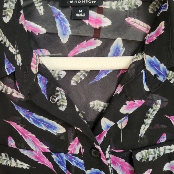 I ♡ Ronson Sheer Button Down Blouse Feathers Fairycore Boho Whimsy - Picture 3 of 5